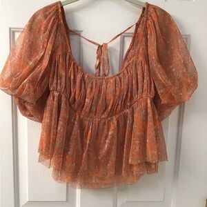 FREE PEOPLE SZ S LUCEA FLUTTER SLEEVE TOP BLOUSE EUC